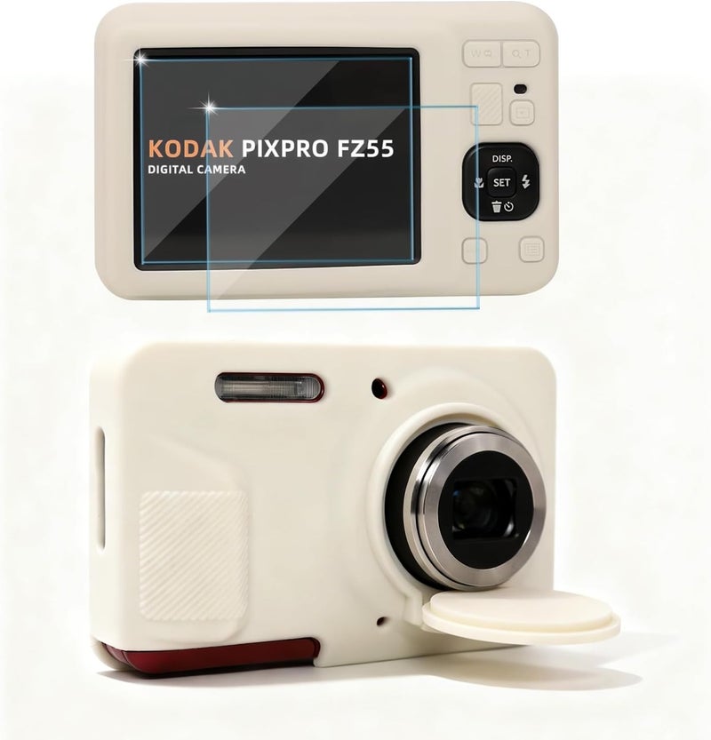 Frevyve Case for Kodak PIXPRO FZ55 Digital Camera Accessories, Soft Silicone Protective Case, Slim Fit Sleeve with Removable Lens Cover and Screen Protector, Lightweight, Anti-Scratch (Beige) - Image 1
